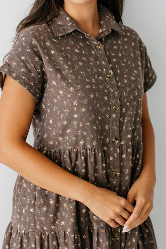 FLORAL BUTTON FRONT MIDI DRESS