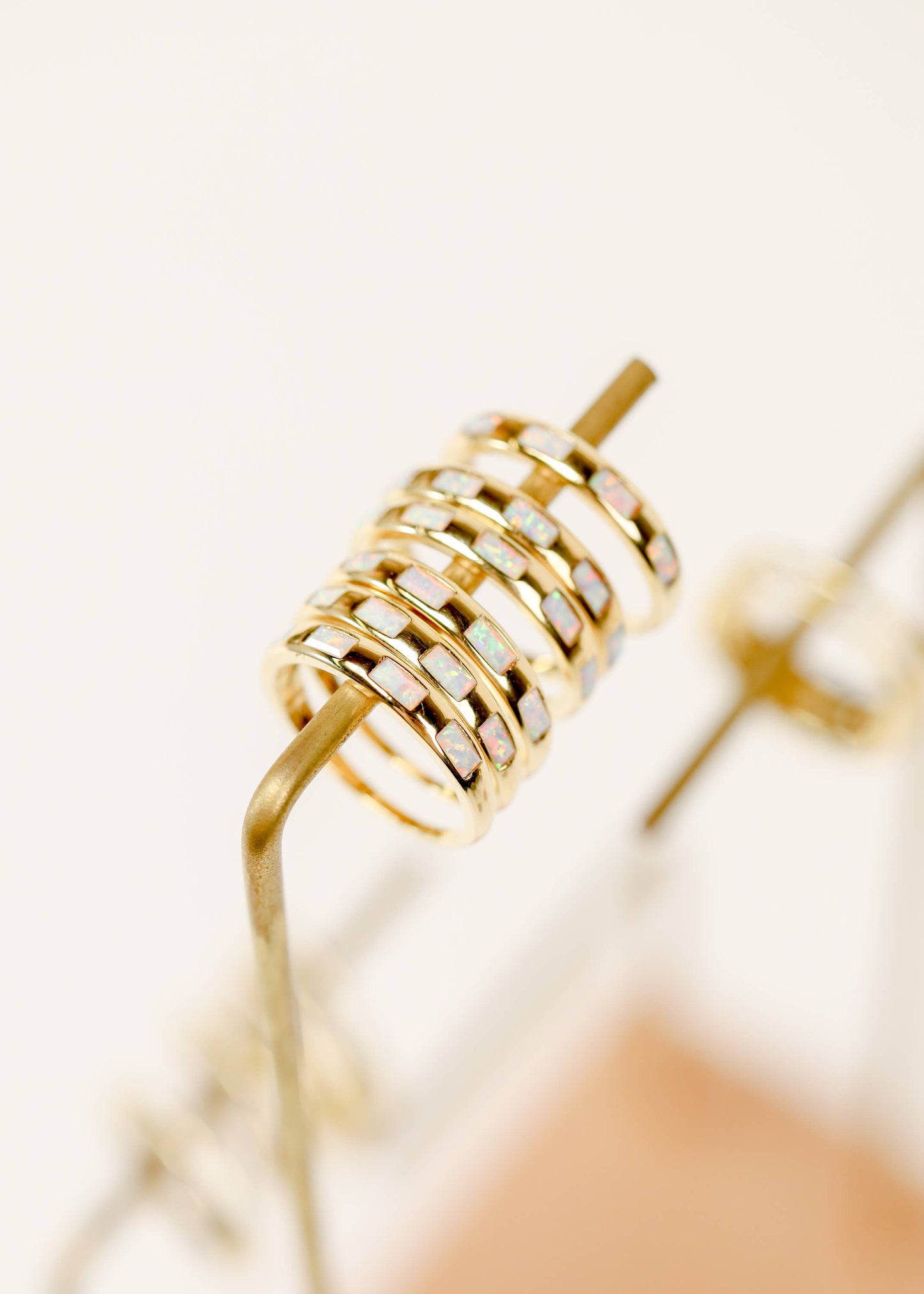 WHITE OPAL INSET BAGUETTE GOLD RING