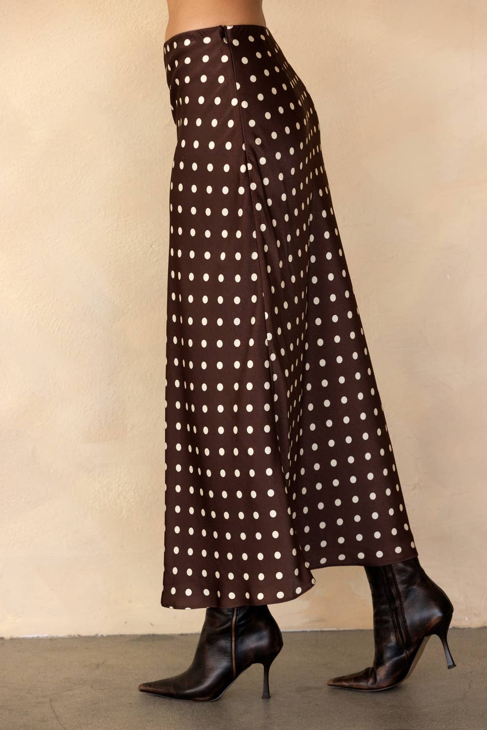 POLKA DOT SATIN MIDI SKIRT
