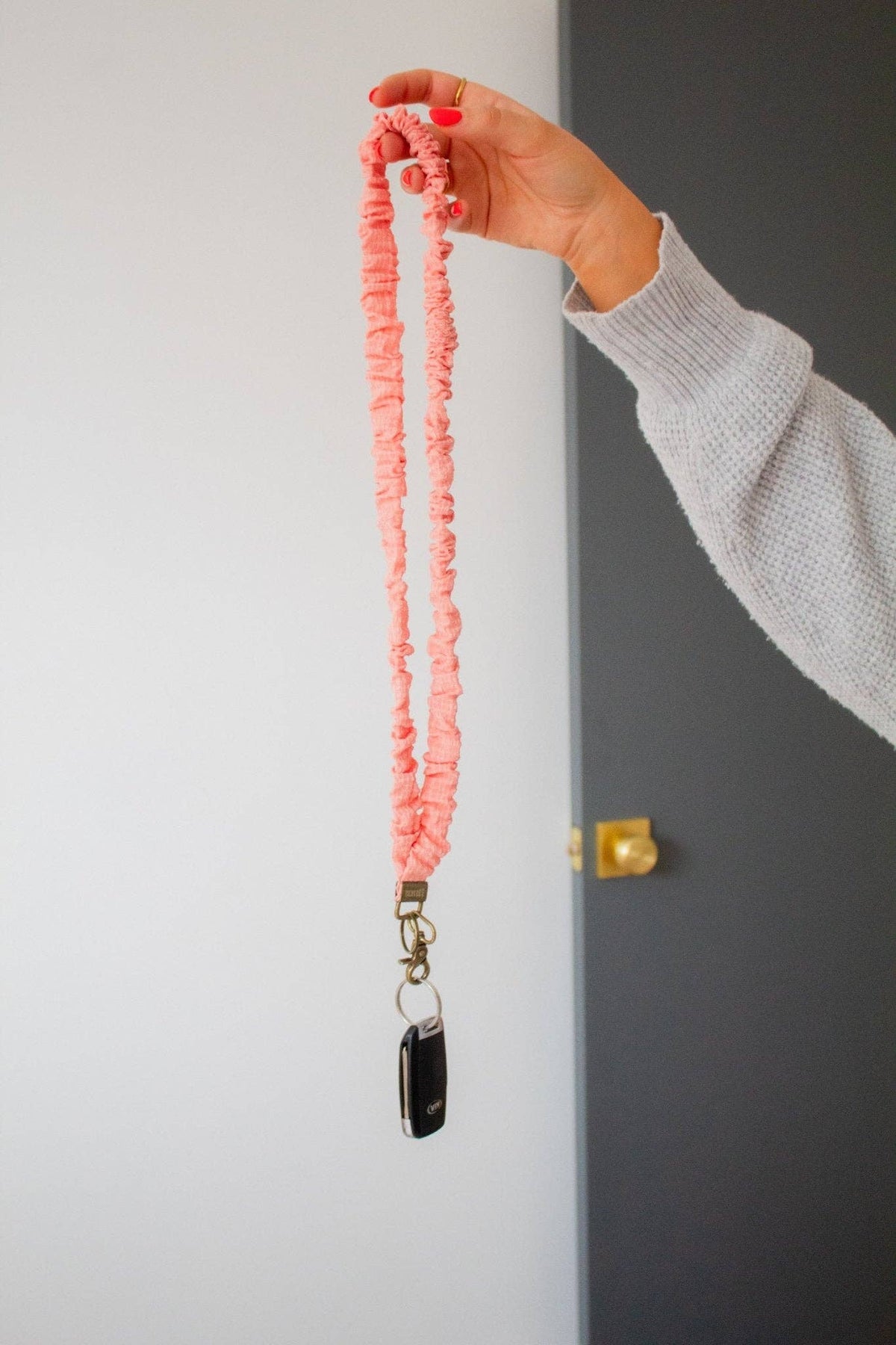 CORAL GINGHAM LANYARD