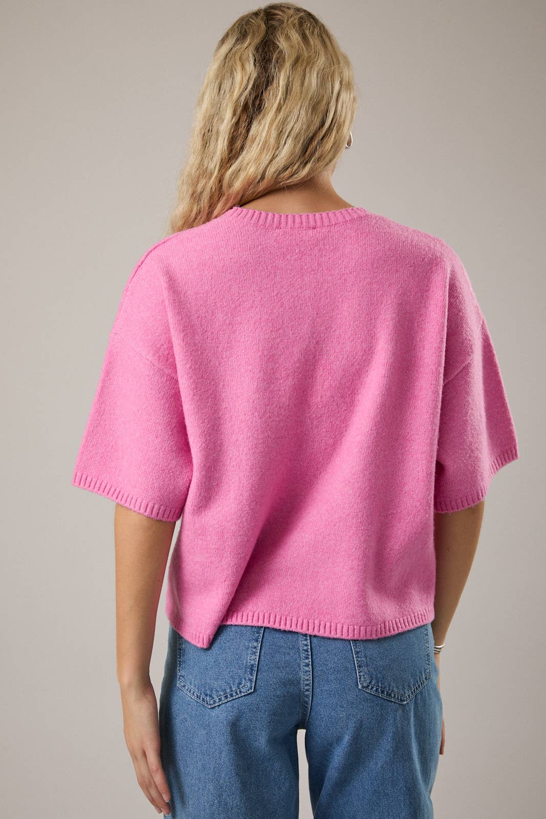 PRETTY IN PINK CREW NECK SWEATER TOP