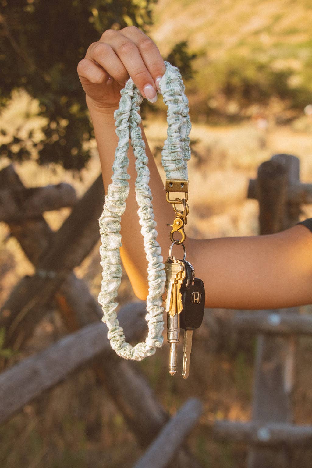 SAGE GINGHAM TEACHER LANYARD