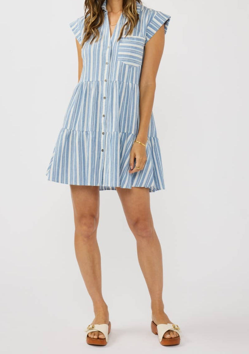 FIONA STRIPED TIERED MINI DRESS