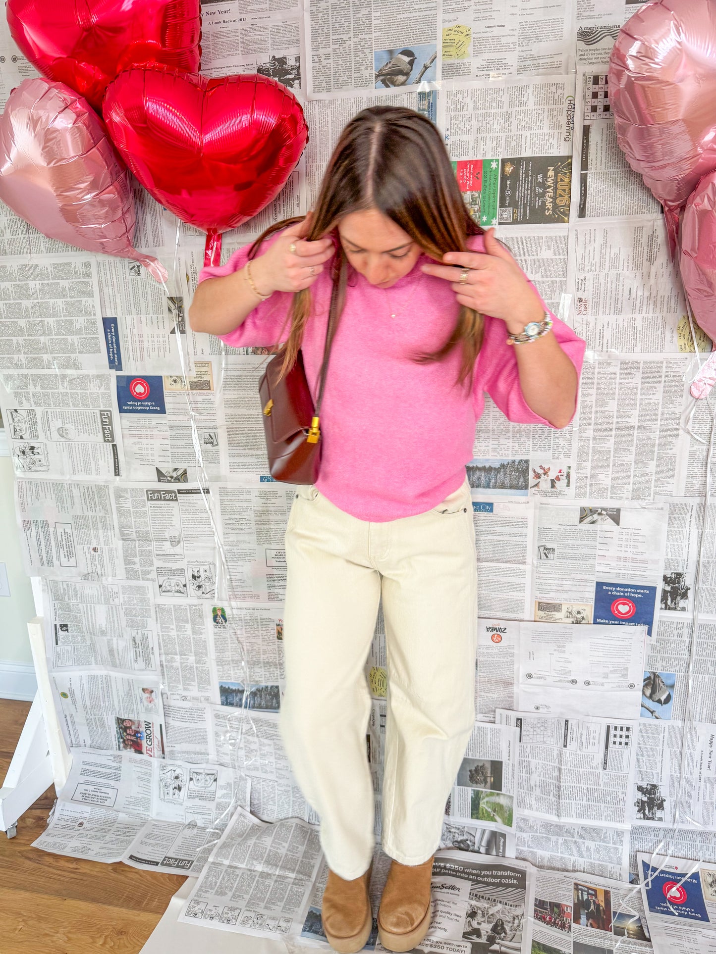 PRETTY IN PINK CREW NECK SWEATER TOP