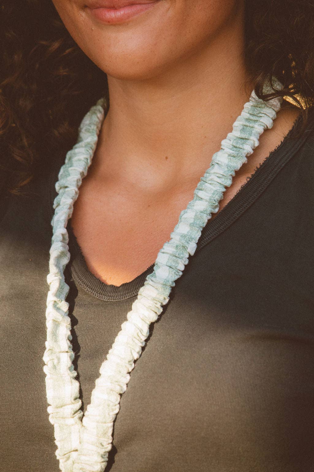 SAGE GINGHAM TEACHER LANYARD