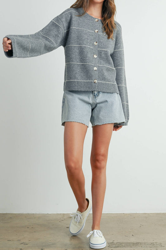 BUTTON FRONT STRIPED CARDIGAN