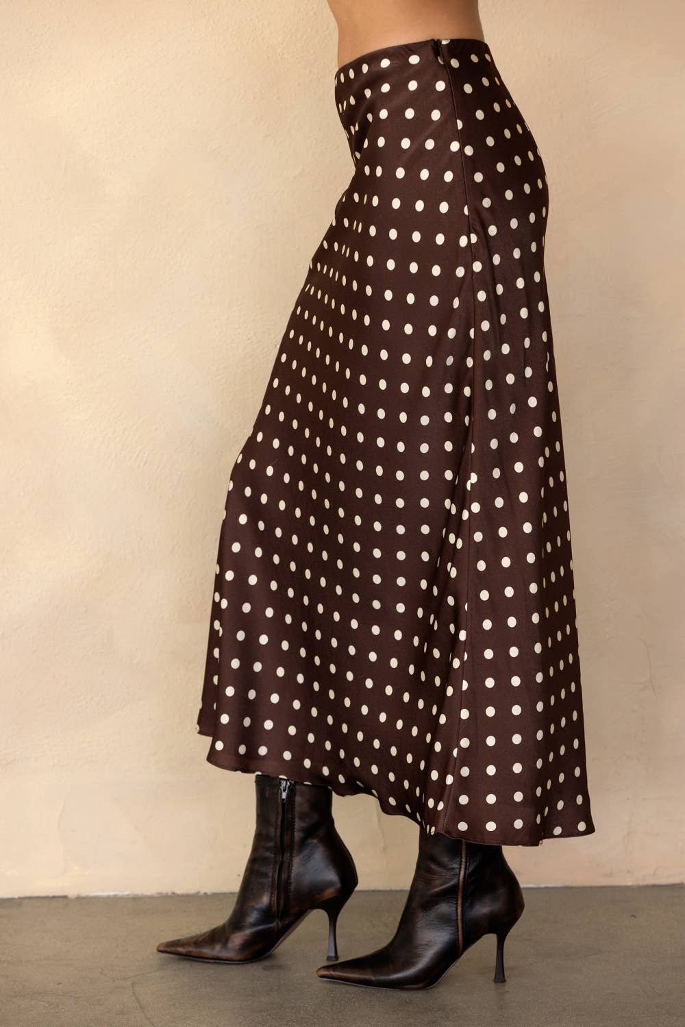 POLKA DOT SATIN MIDI SKIRT