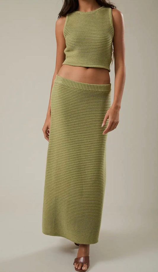 MATCHA RIBBED MIDI SKIRT