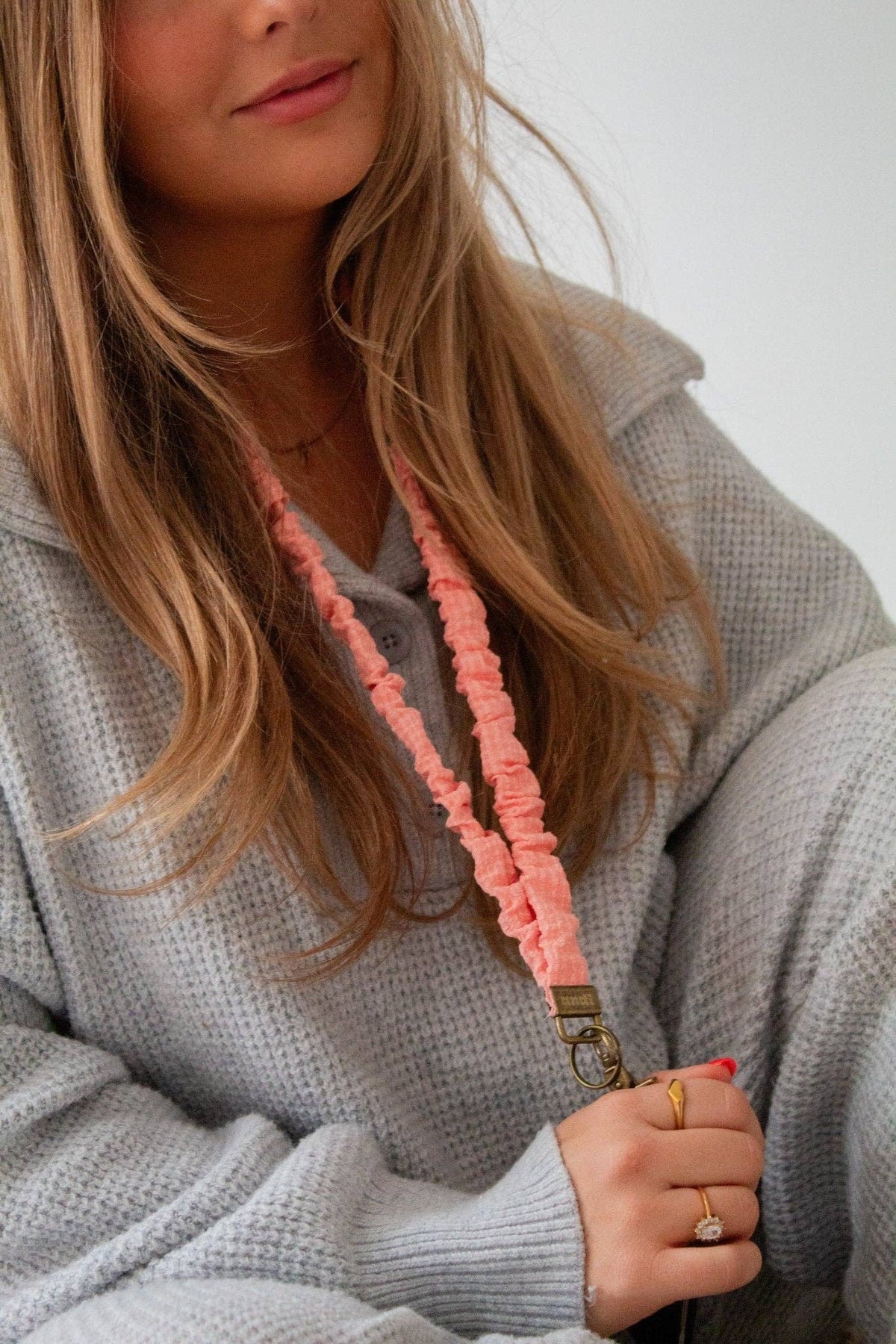 CORAL GINGHAM LANYARD