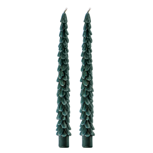 GREEN TREE TAPER CANDLES - SET OF 2