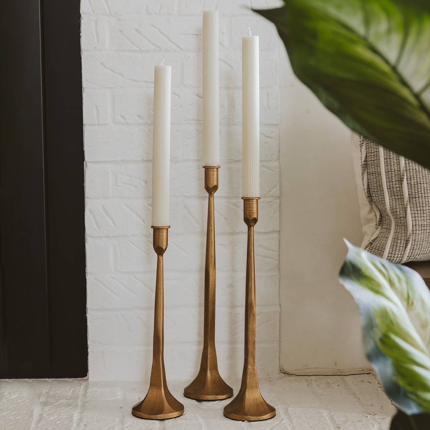 GOLD CAST IRON TAPER CANDLE HOLDERS -SET OF 3
