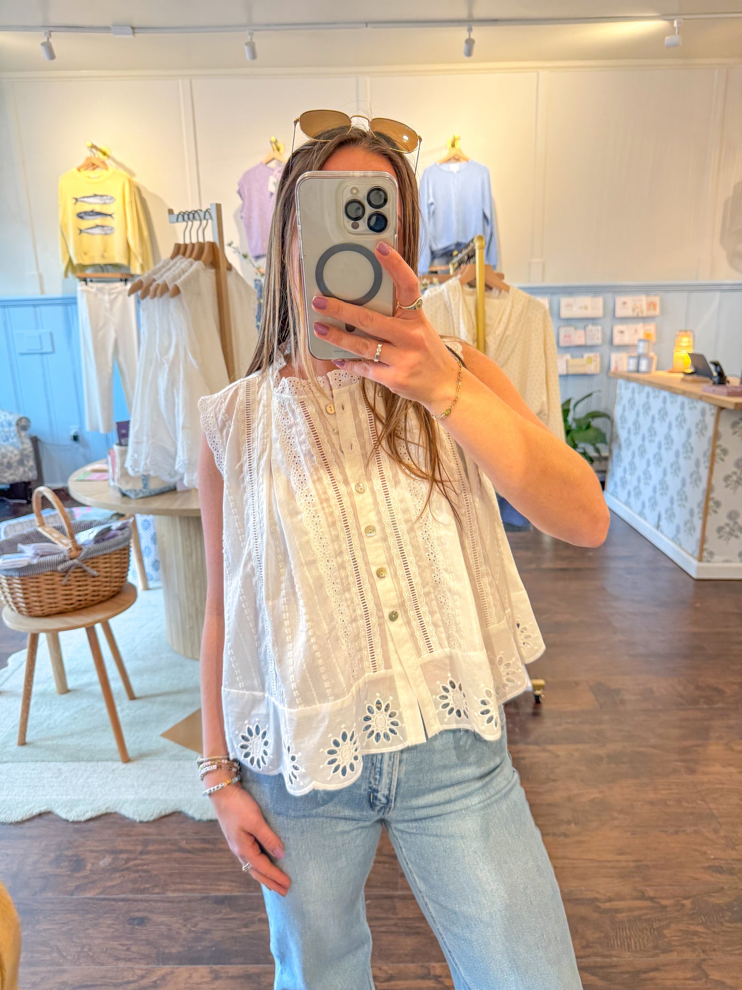 IVORY DAYDREAM EYELET TANK