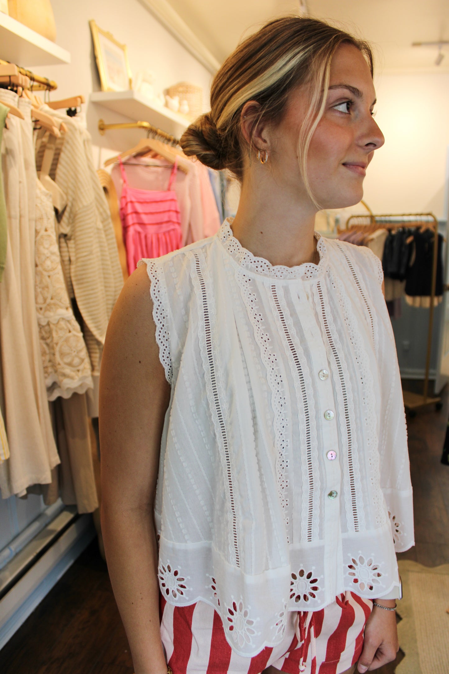 IVORY DAYDREAM EYELET TANK