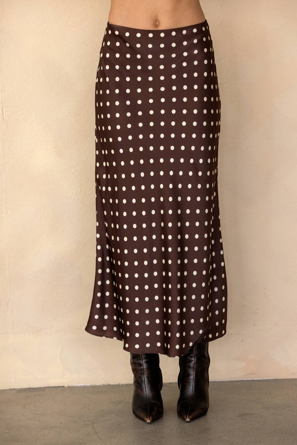 POLKA DOT SATIN MIDI SKIRT