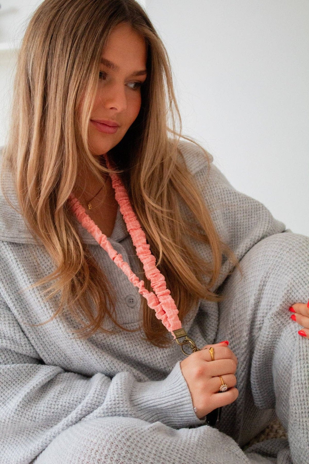 CORAL GINGHAM LANYARD