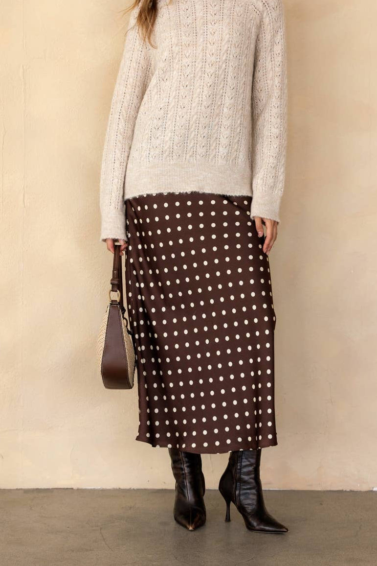 POLKA DOT SATIN MIDI SKIRT