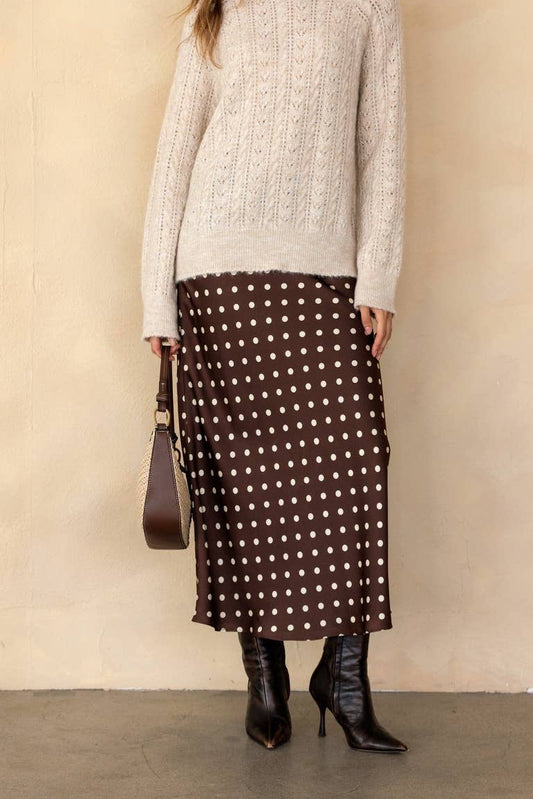 POLKA DOT SATIN MIDI SKIRT