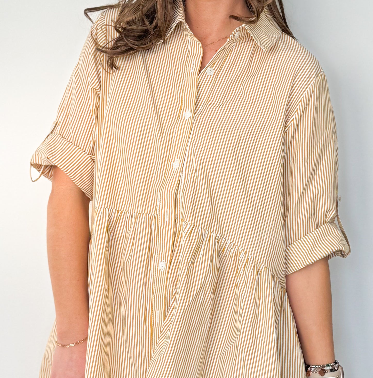 STRIPED BUTTON-UP SHIRT MINI DRESS