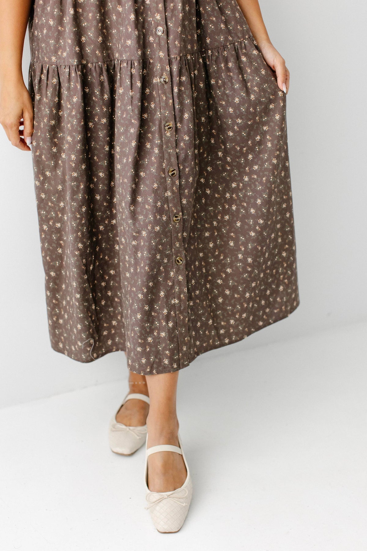 FLORAL BUTTON FRONT MIDI DRESS