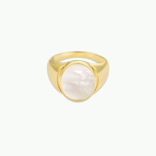 MOTHER OF PEARL SIGNET GOLD RING
