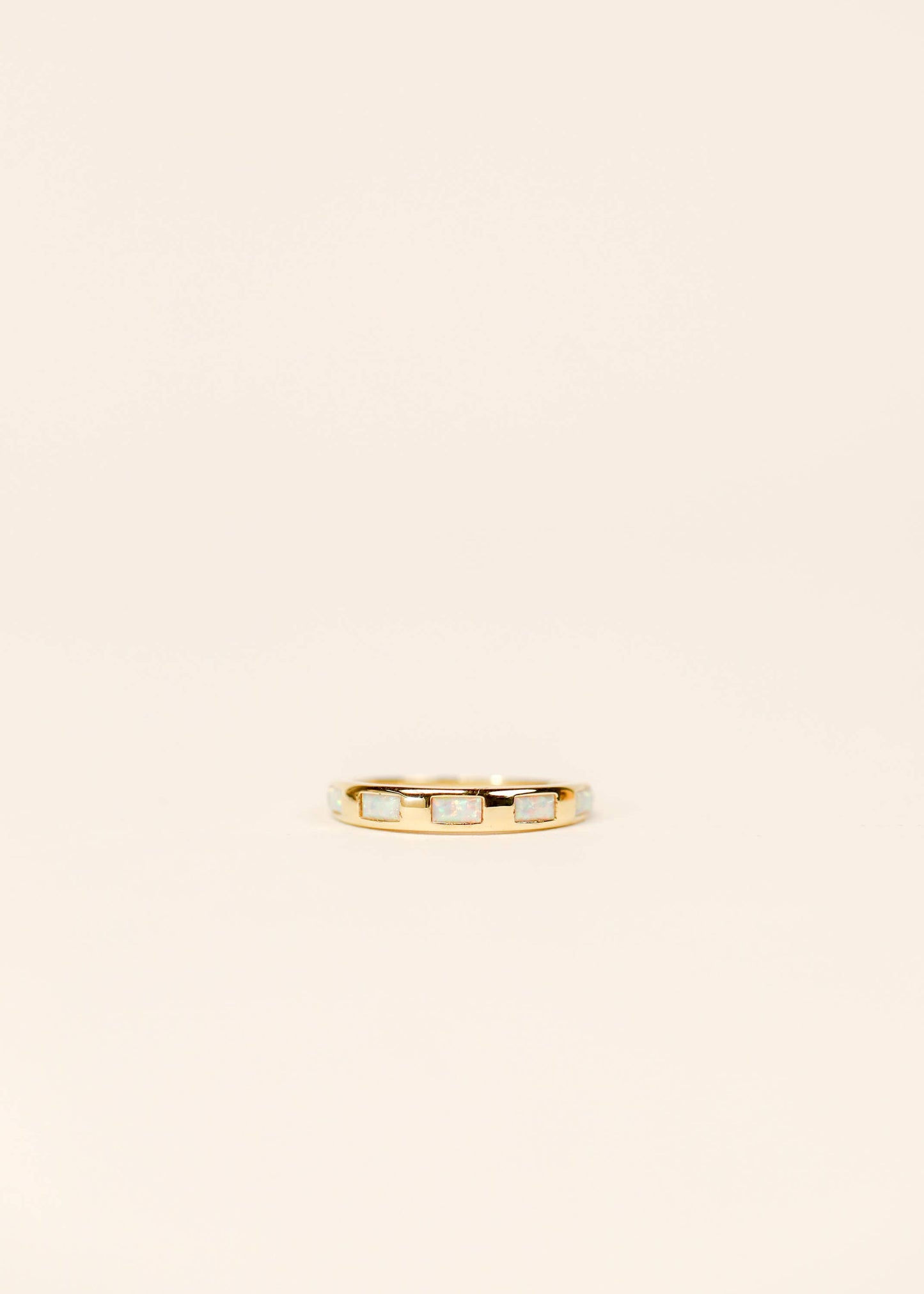 WHITE OPAL INSET BAGUETTE GOLD RING