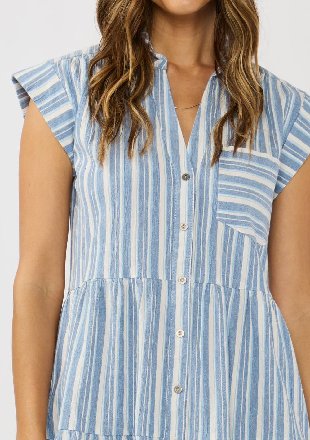 FIONA STRIPED TIERED MINI DRESS