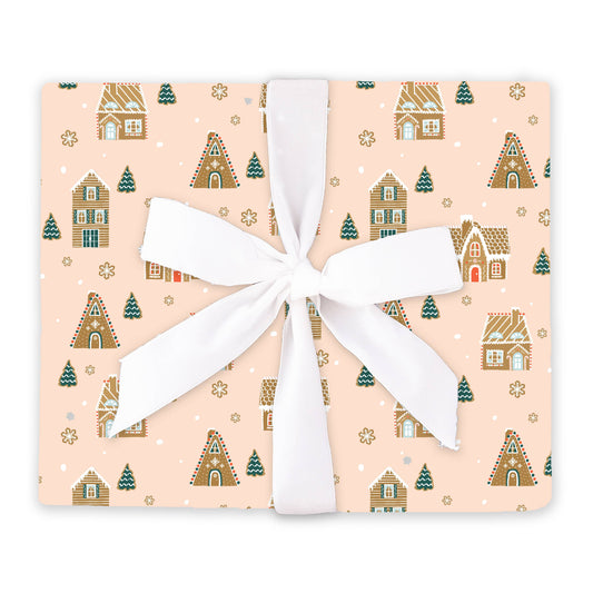 PINK GINGERBREAD VILLAGE WRAPPING PAPER