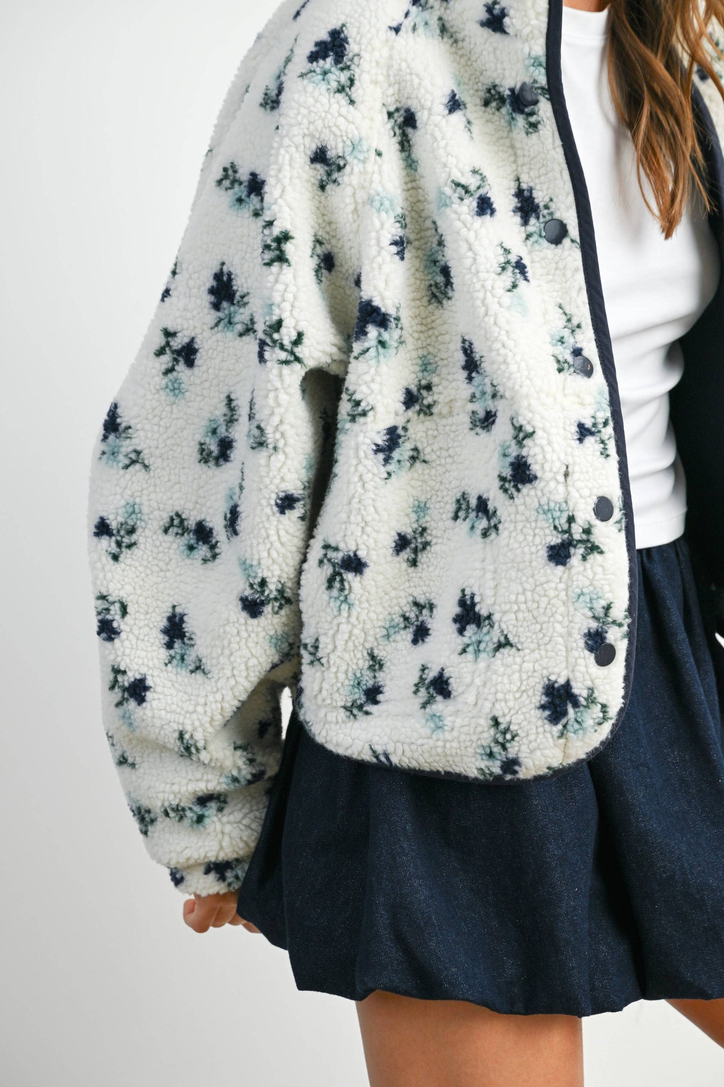 FLORAL PRINT FLEECE JACKET