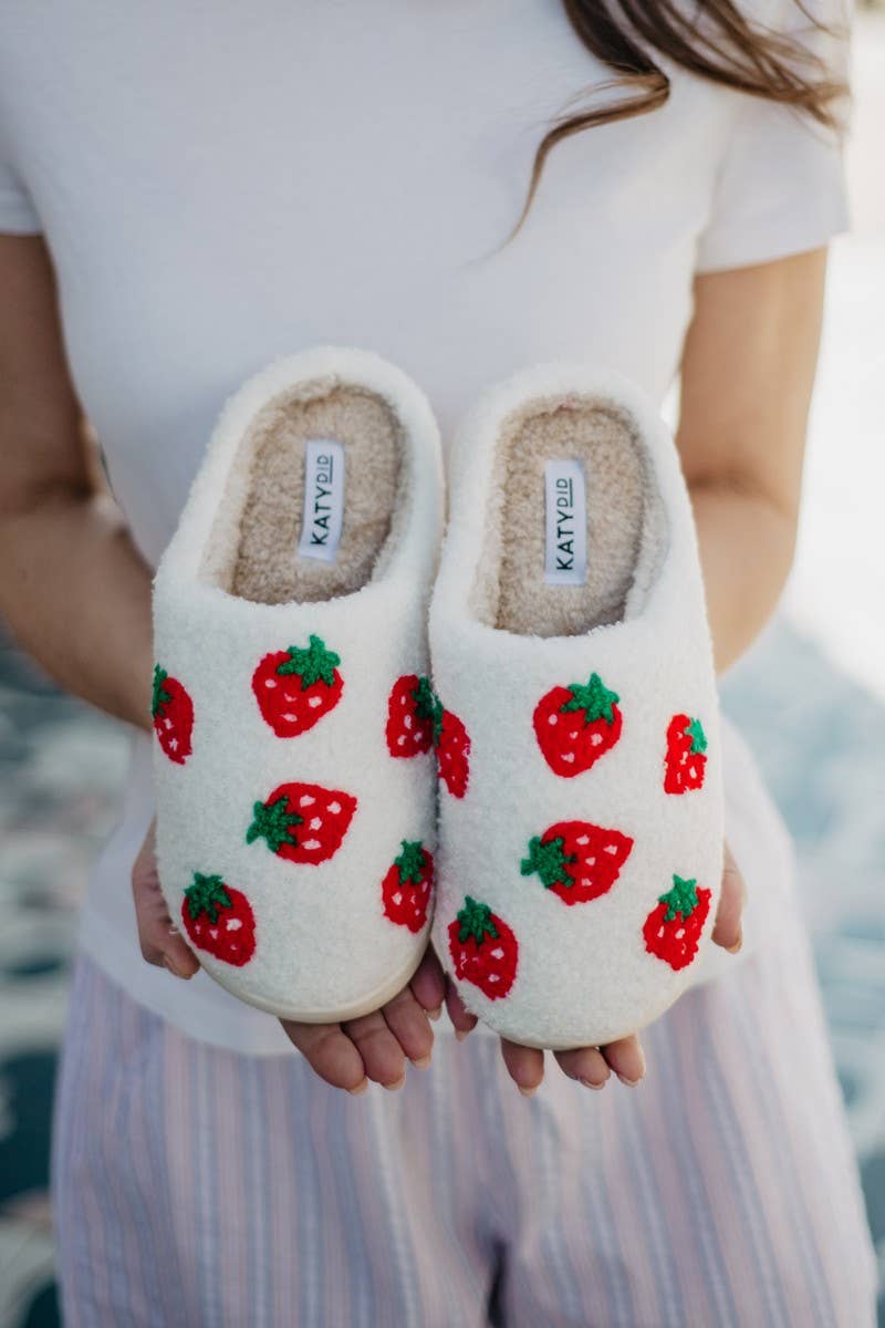 STRAWBERRY FUZZY SLIPPERS