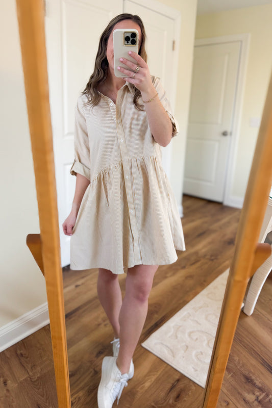 STRIPED BUTTON-UP SHIRT MINI DRESS