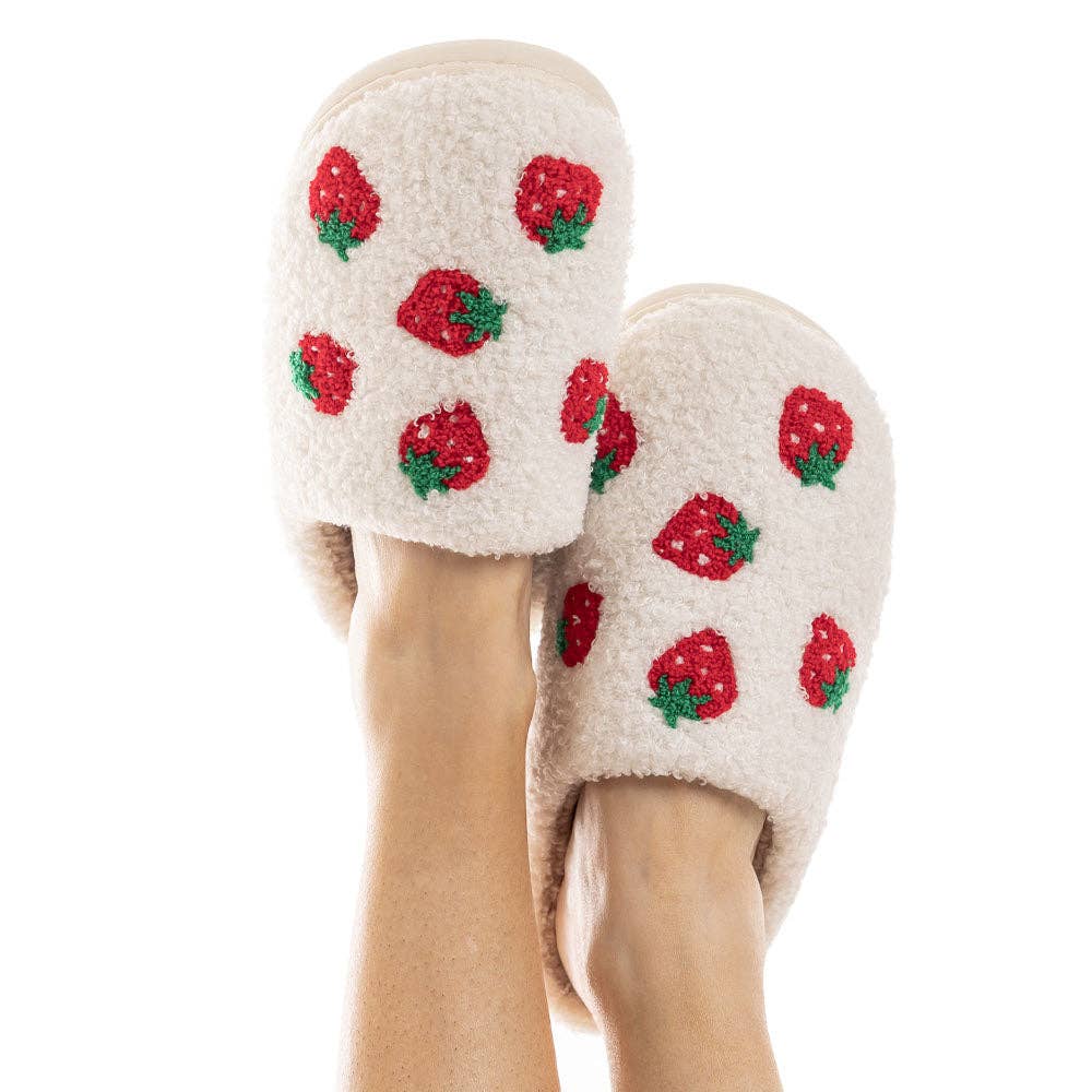 STRAWBERRY FUZZY SLIPPERS