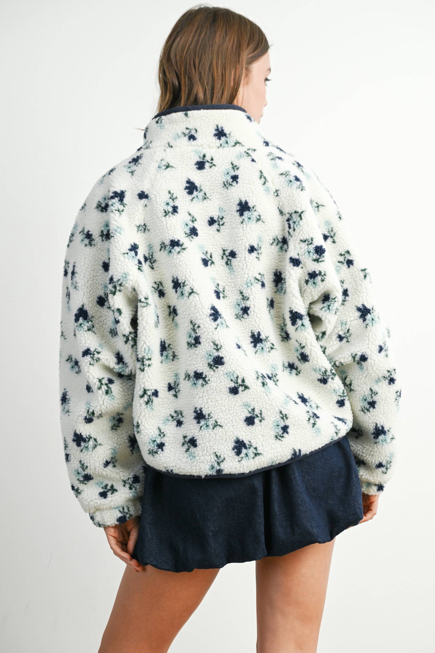 FLORAL PRINT FLEECE JACKET