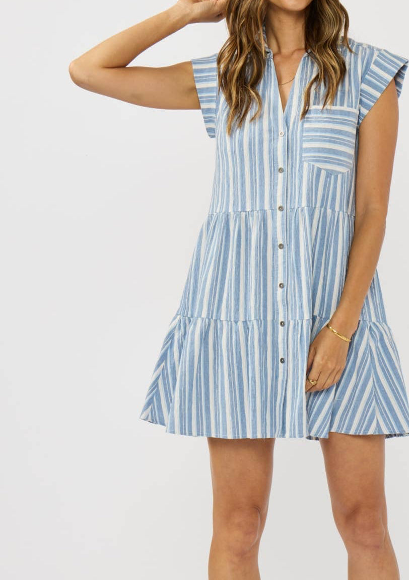FIONA STRIPED TIERED MINI DRESS