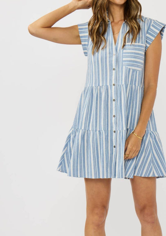 FIONA STRIPED TIERED MINI DRESS