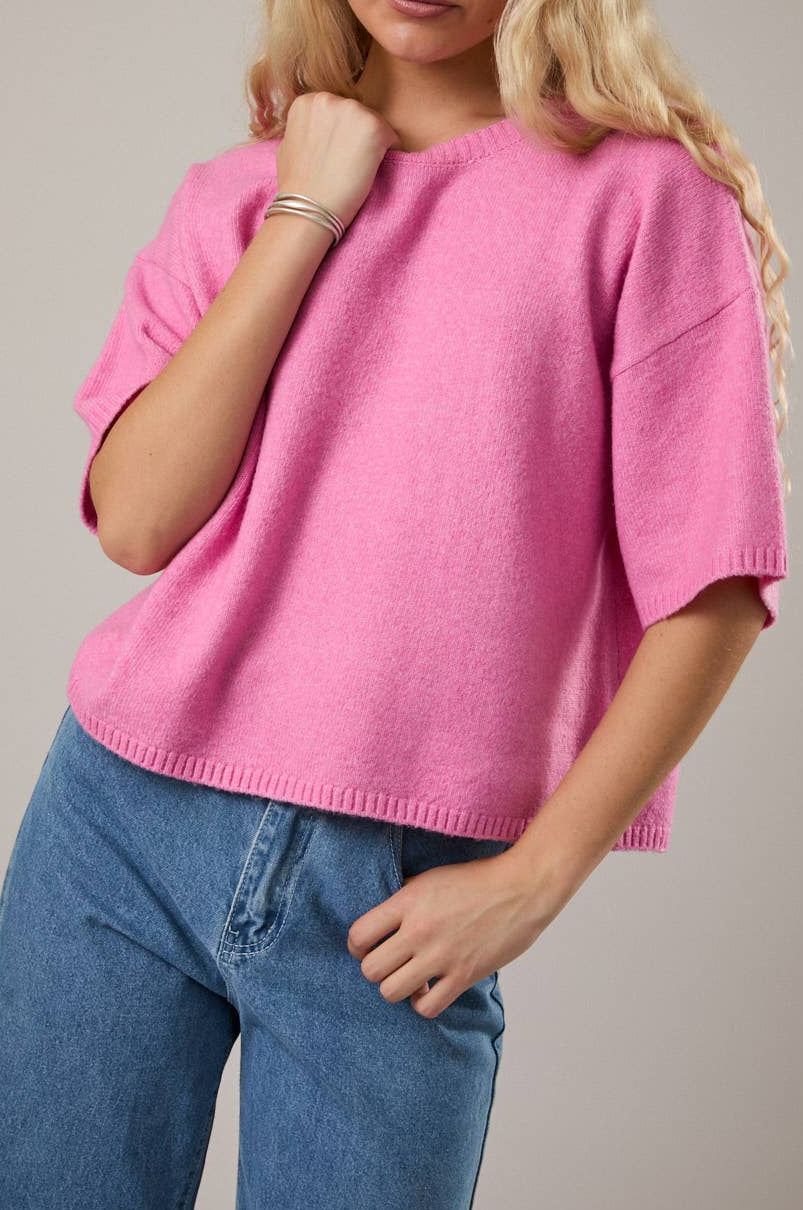PRETTY IN PINK CREW NECK SWEATER TOP
