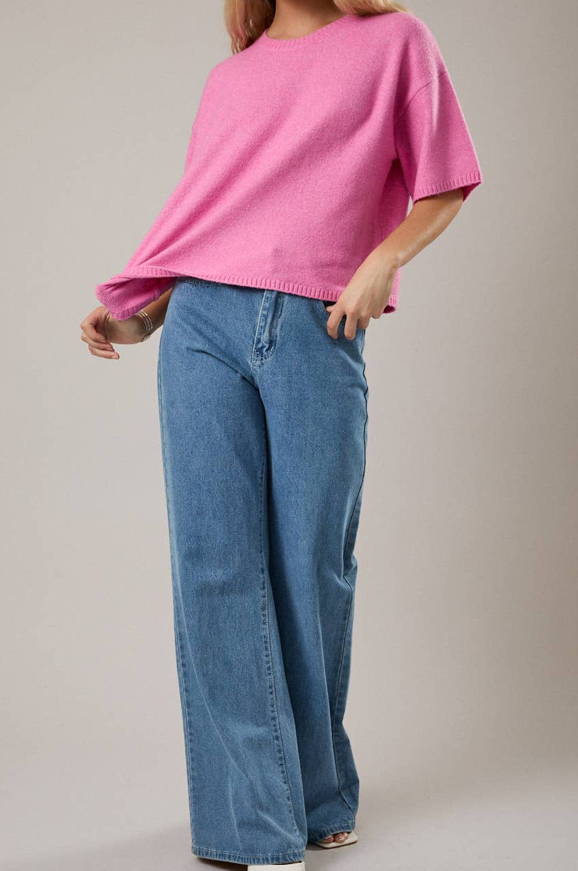 PRETTY IN PINK CREW NECK SWEATER TOP