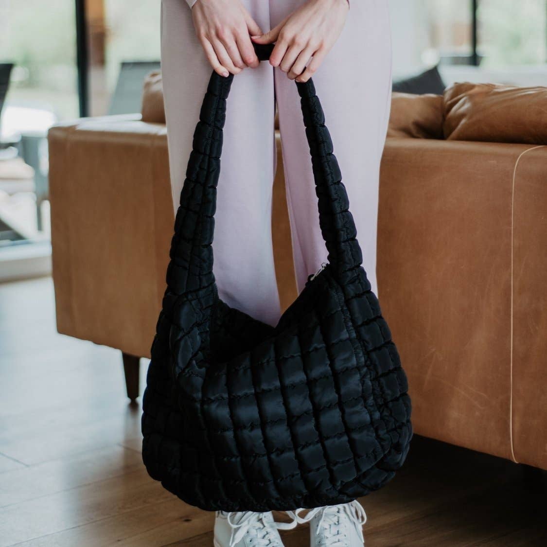 OVERSIZED QUILTED HOBO TOTE BAG