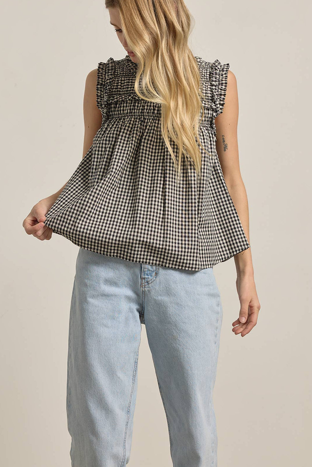 CLAIRE GINGHAM RUFFLE BLOUSE