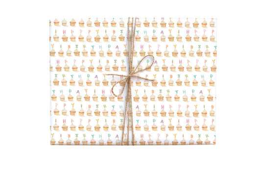 CUPCAKE HAPPY BIRTHDAY GIFT ROLL WRAPPING PAPER