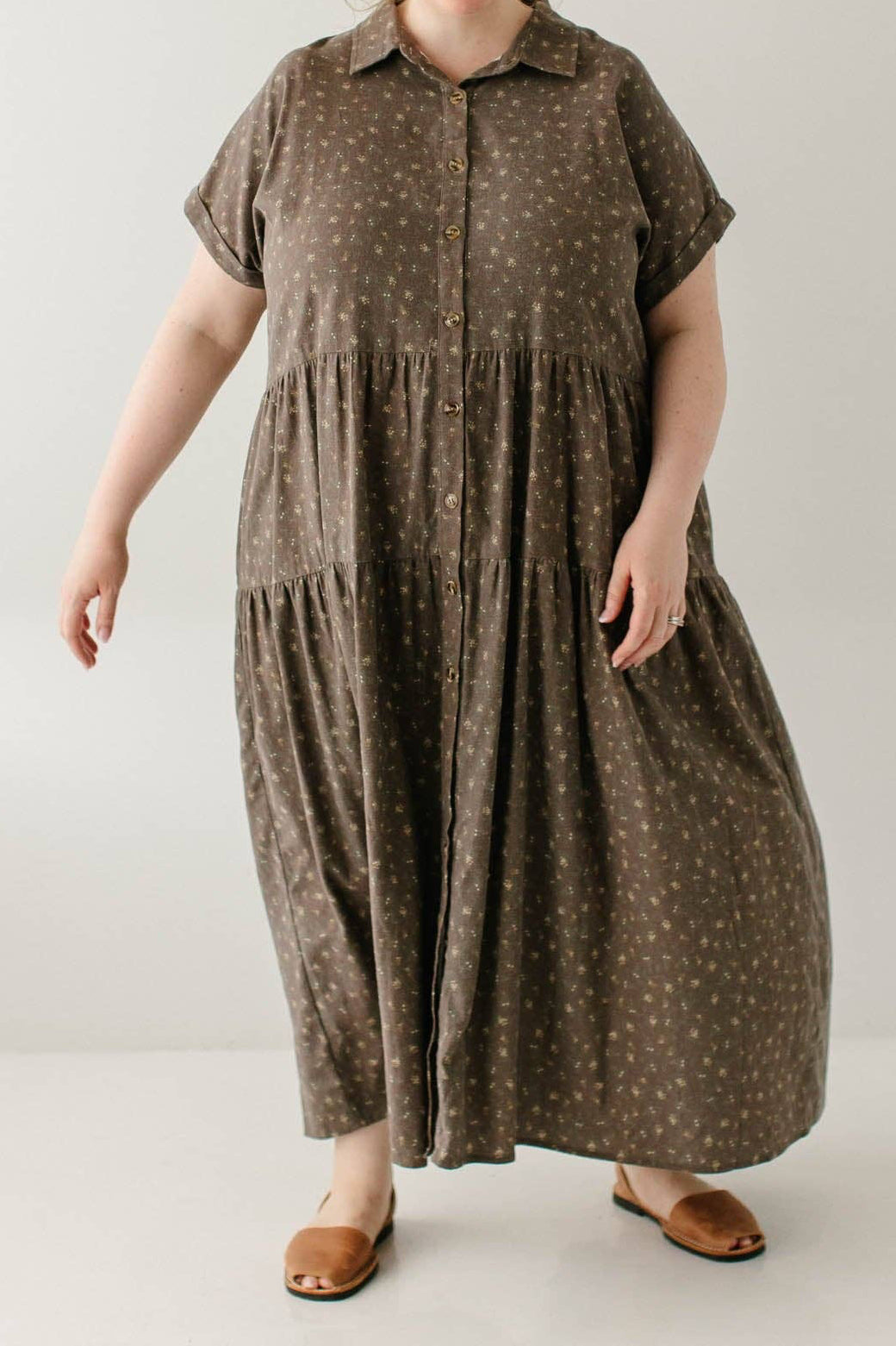 FLORAL BUTTON FRONT MIDI DRESS
